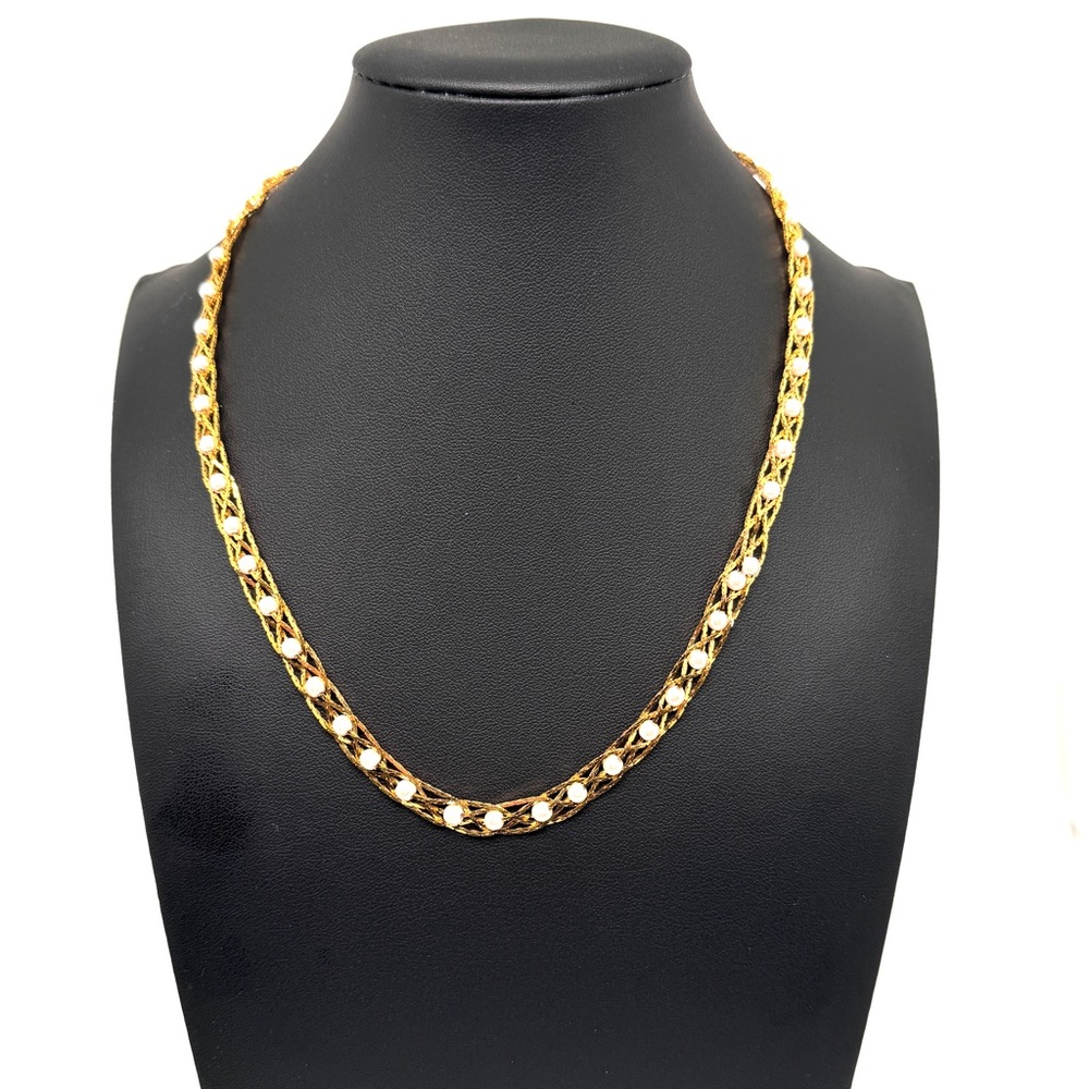 1994 Avon Pearlesque Treasures Necklace Braided Goldtone Chain with Faux Pearl